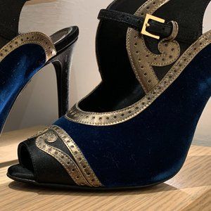 12. ETRO Peep Toe Sandals - Satin, Velvet & Metallic leather-trimmed